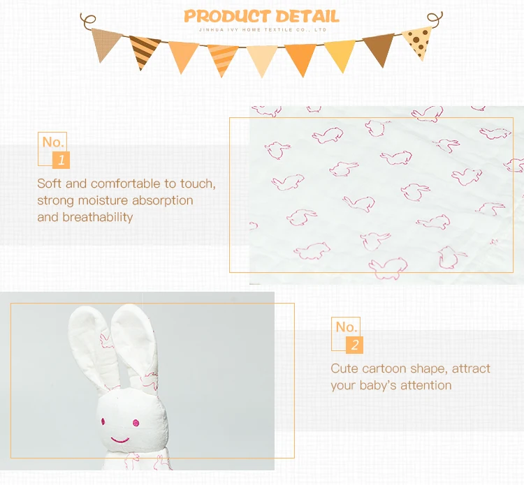 Soft Muslin Baby Comfort Blanket With Cartoon Rabbit
