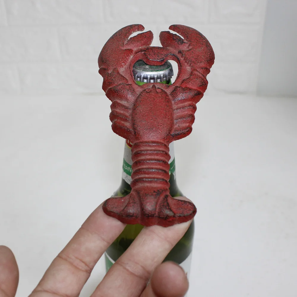 Lobster cast iron beer bottle openers with antique red finished