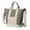 New Product Women Leather with Canvas Shoulder Tote Bag Vegetable Tanned Leather Handbags for Women