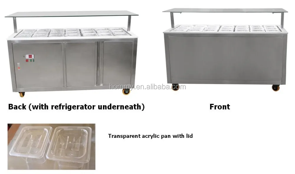 Commercial Insulated Garnish Ice Cream Topping Station Showcase With
