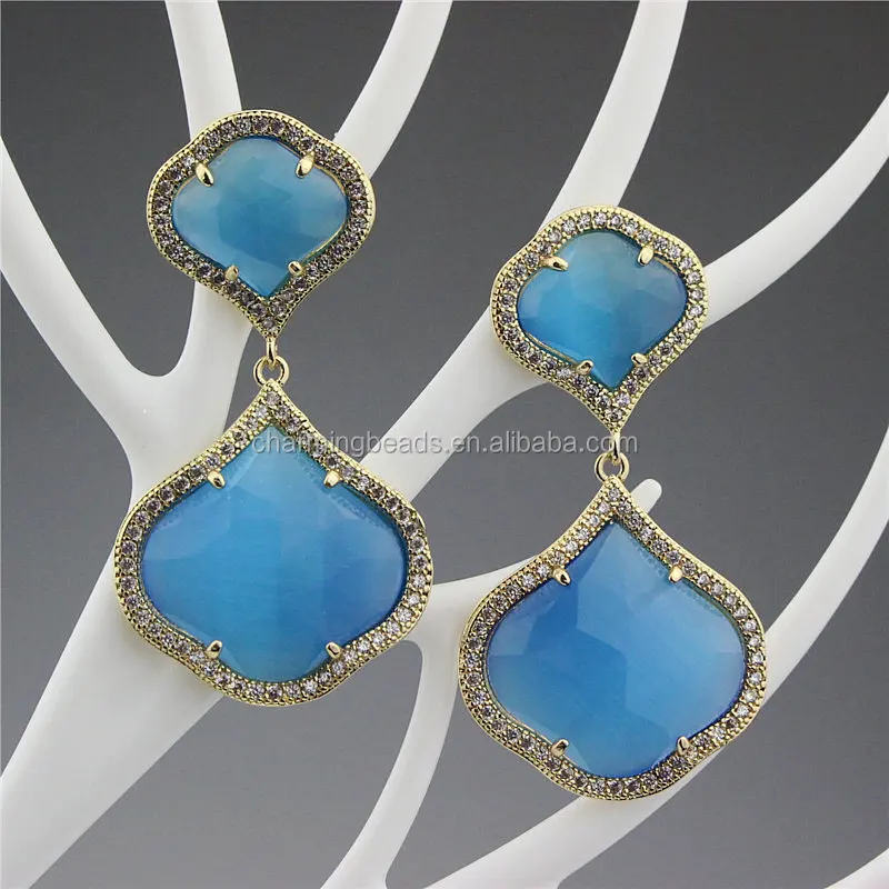 CH-ZSE0570 jewelry stone cat eye stud earring,fashion heart shape gemstone dangle earring,CZ jewelry earring