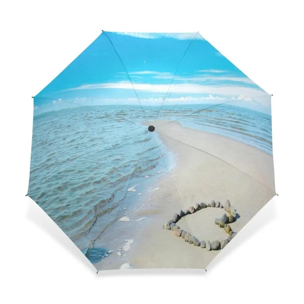 Custom Amazing metal Seashells Starfish Compact Travel Windproof Rainproof Foldable Umbrella