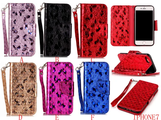 Book Wallet Laser butterfly leather flip phone case for Iphone 7/7plus