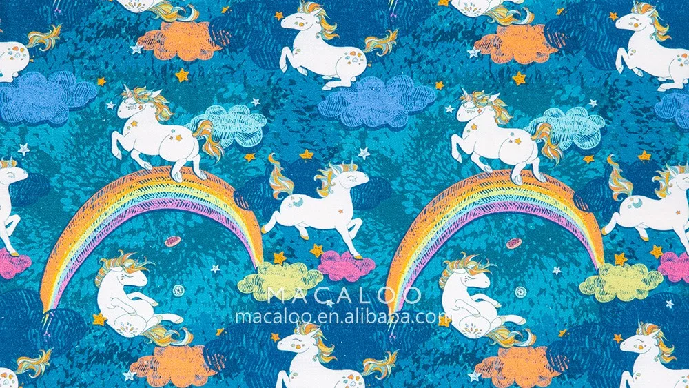 Unicorns digital printing canvas woven cotton fabric