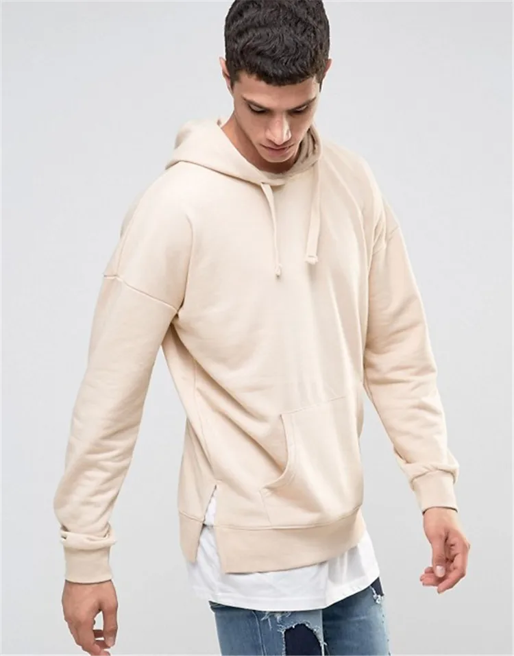 Oem High Quality Beige 100% Cotton Split Hem Men Sweatshirt Custom ...