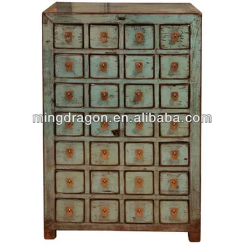 Chinese Antique Shanxi Distressed Rustic Reclaimed Wood Blue Chinese Antique Shanxi Distressed Rustic Reclaimed Wood Blue Medicine Cabinet