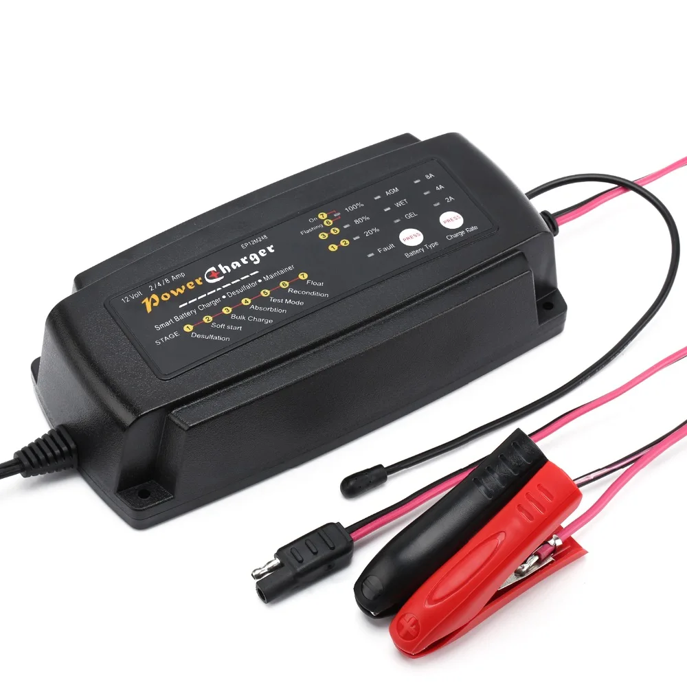 7 Stages Smart Battery Charger 12v 2a 4a 8a Agm Gel Sla Car Motorcycle