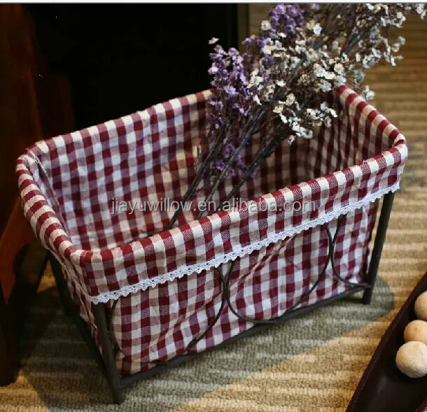 Handmade Wire Storage Basket With Cover Wire Laundry Basket With Fabric