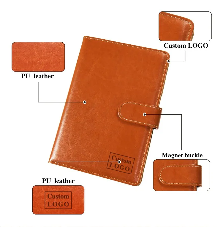 High Quality Luxury Business Usage Leather Diary Gift Custom Office Pu
