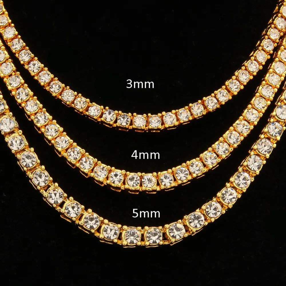 Hip Hop Mens Tennis Chain Gold Plated Necklace 3mm 4mm 5mm 1 Row