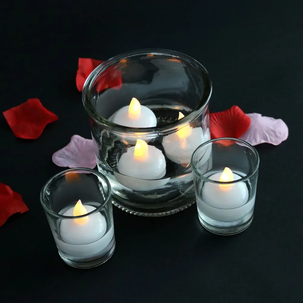 Waterproof Floating Tealights Yellow Flickeing Flameless Floating Tealight Candles For Swimming