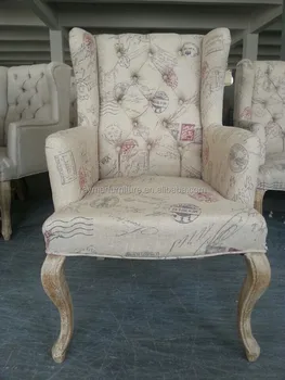 French Country Style Rustic Print Fabric Tufted High Back Dining French Country Style Rustic Print Fabric Tufted High Back Dining Chair