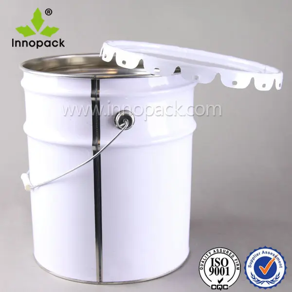 Decorative White 5 Gallon Metal Bucket With Lid For Paint And Chemical
