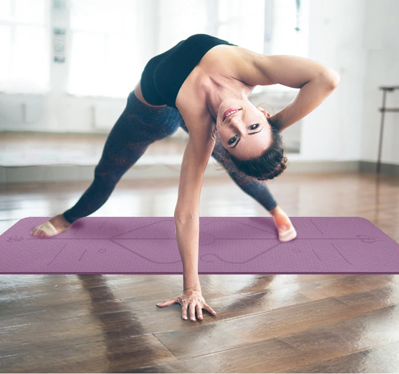 Custom High Density Anti-Tear Exercise Eco Friendly TPE Yoga Mat with Carrying Strap for Yoga, Pilates and Fitness