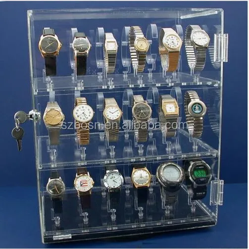 60 New Watch Display Case Revolving Lockable Acrylic Watch Display