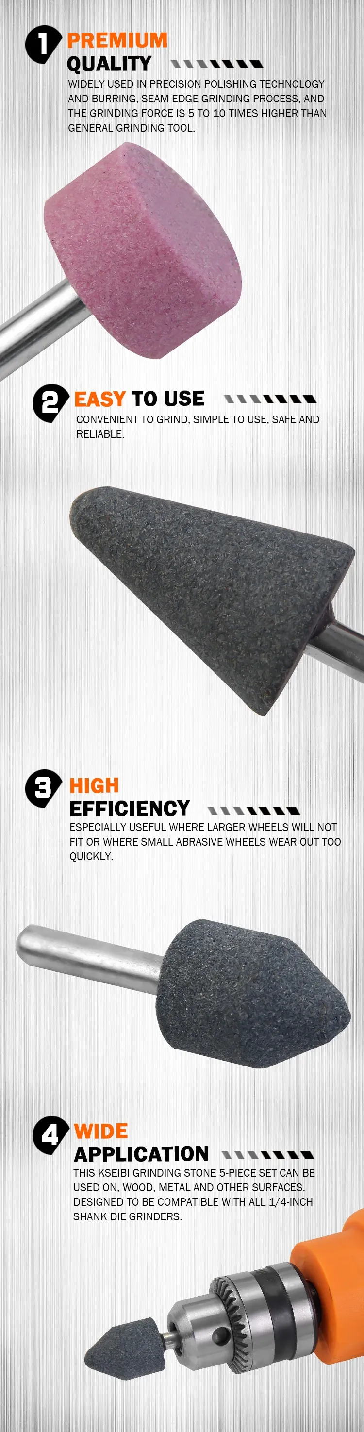 Professional 5pcs Abrasive Mounted Points Grinding Stone Bit Set For