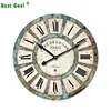 12" Vintage Roman Numeral Design France Paris Rusted Metal Look Wood Wall Clock