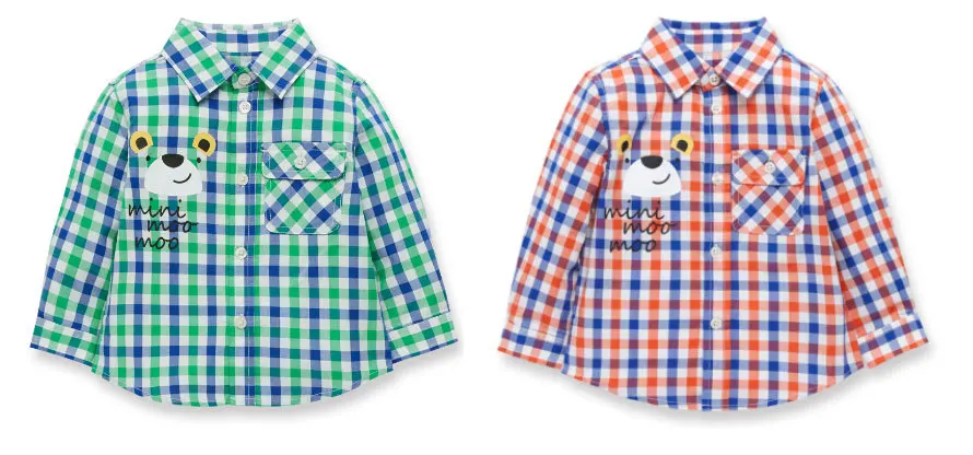 Cartoon printed kids boys shirts long sleeve fashion plaid shirts for children