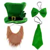 St Patrick's Day Costume Suit Green Bow Tie and Hat with Beard