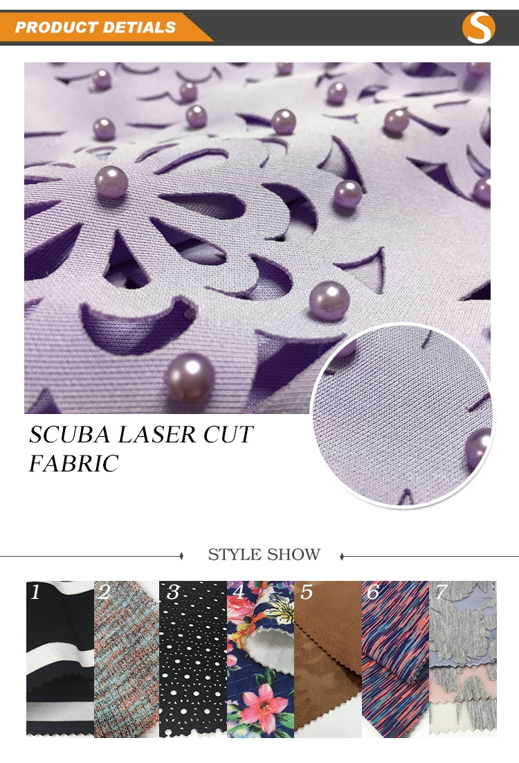 Fashion 3d African Lace Printed Scuba Fabric Beads Laster Cut Scuba