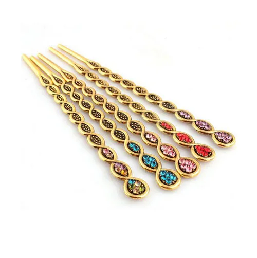 retro bunished gold plated hair pin women spiral fashion tattoo hair jewelry