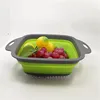 Foldable Collapsible Kitchen Colander 2 Pcs square Collapsible washing up bowl Silicone Strainer Set