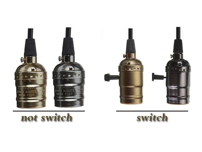 STL Vintage Edison Light Holder E27 Retro Lamp Base Pendant Bulb Light Screw Socket 2 Colors With Switch / No Switch 110V/220V