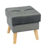 Grey velvet cube KD wood legs storage ottoman stool