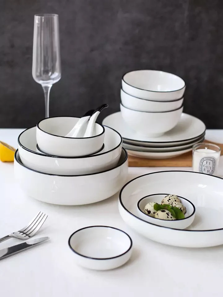 Tableware Simple Dining Cheap Restaurant Used Black Rimmed Ceramic Dinnerware Buy Ceramic