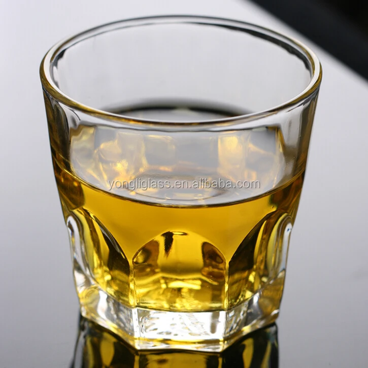2015 Best selling high quality glass drinking glass cup 100ml, Octagon cup/Royalex glass cup, tempered whisky glass