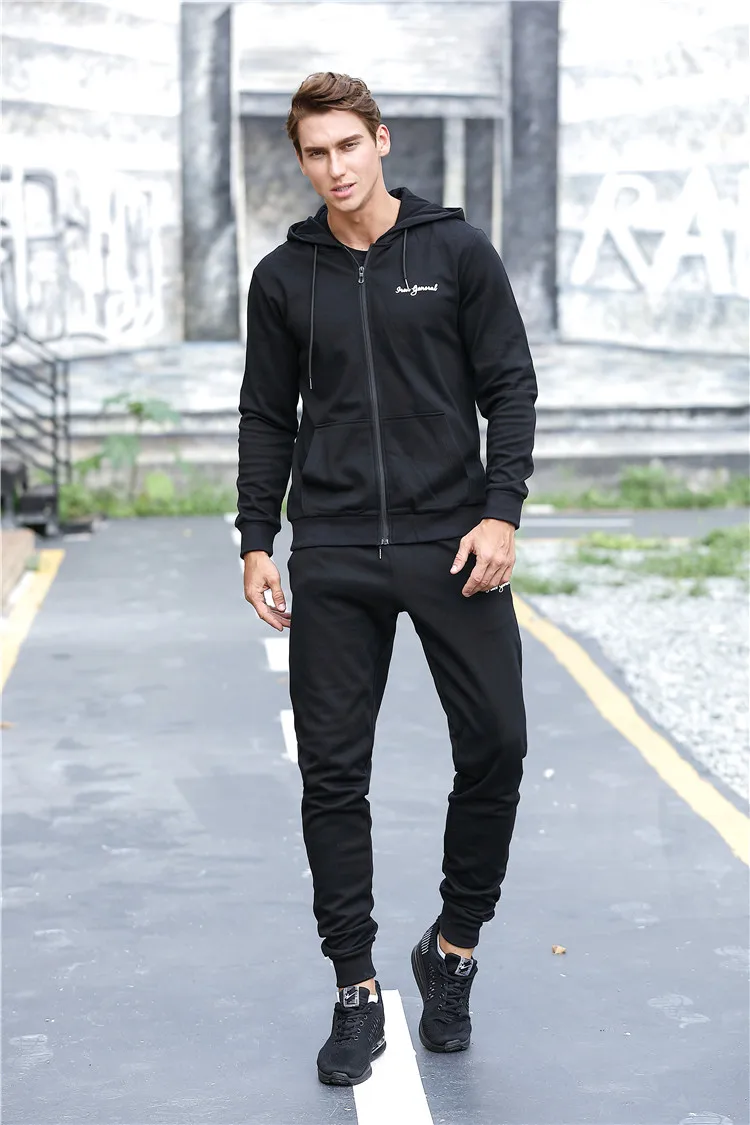 men's self pattern slim fit black fleece tracksuit