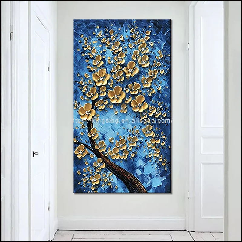 Texure Knife 3d Flower Wall Art Oil Painting Hand Painted Gold Money
