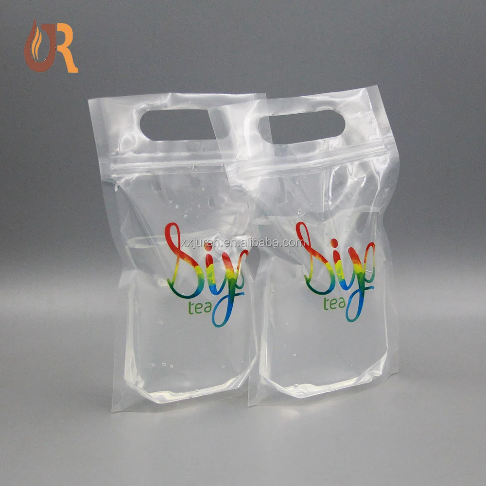 Stand Up Disposable Resealable Ziplock Clear Drink Pouch With Straw For