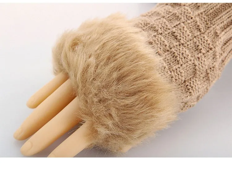 Women Gloves Stylish Hand Warmer Winter Gloves Women Arm Crochet Knitting Faux Wool Mitten Warm