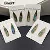 WT-E355 Amazing hand carved Natural abalone feather studs earrings, 24k gold trim shell feather studs earring