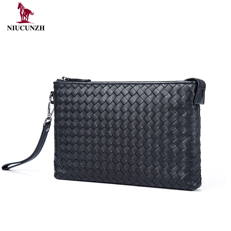 Marrant Men Weave Clutch Bag Leather Men Large Capacity Clutch Purse