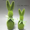 Home decoration cute green easter flocked cemamic rabbit with BSCI certificate