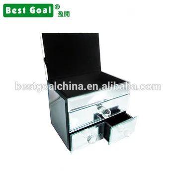 Flip Glass Box With 3 Drawers Simple Display Box Mirror Jewelry