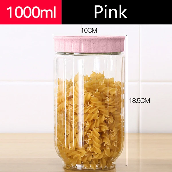 1L 34oz Empty Food Grade PET Plastic Containers Clear Sealed Round Stash Spice Jar with Lid for Kitchen Storage