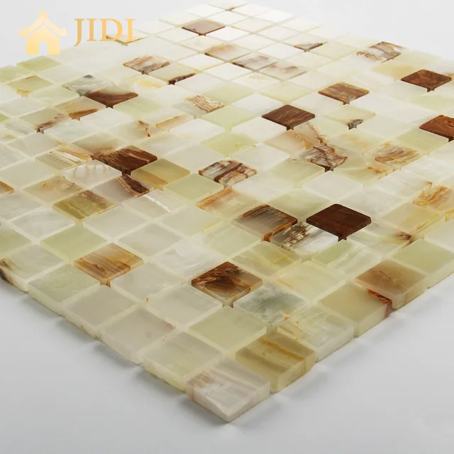 Simple Design Onyx Jade Green and White Natural Marble Mosaic Tile
