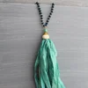 Fashion Boho Gold Knot Gemstone Beaded Turquoise Sari Silk Tassel Necklace