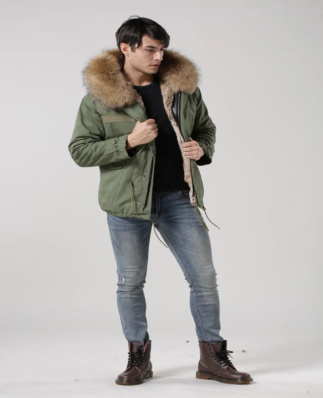 army green fur coat