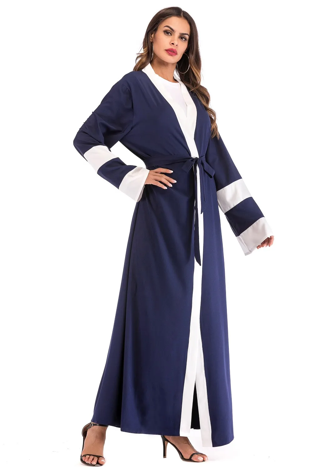 1636 Musulman Striped Cardigan Kimono  Baju  Kurung  Islamic Shop Open Abaya With Scarves Clothing 