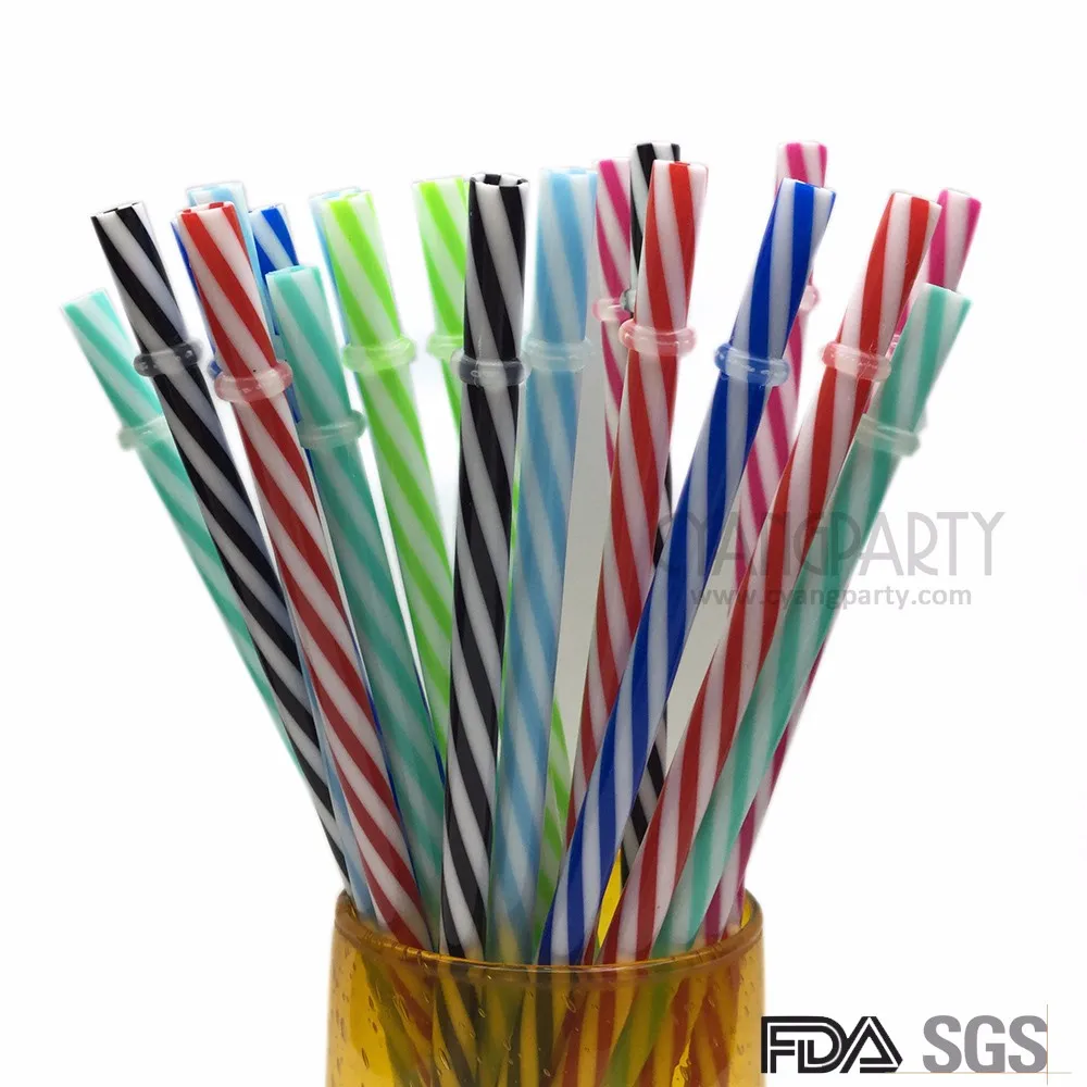 Cyang Bpa Free Hard Plastic Reusable Colorful Stripe Swirly Straws With ...