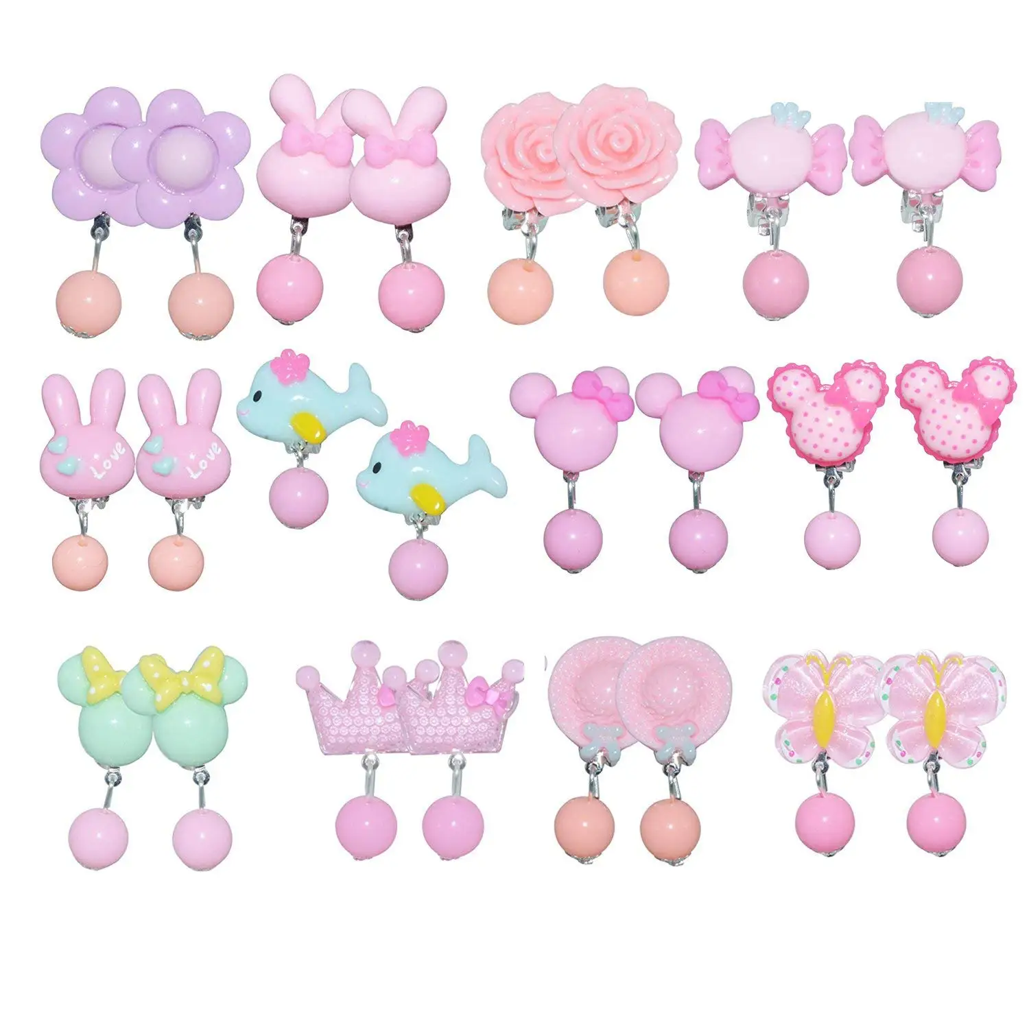 Elesa Miracle 28Pcs Little Girl Clip-on Earrings and Rings Value Set Pretend Play Dress Up Party Favor Girl Earring Accessories