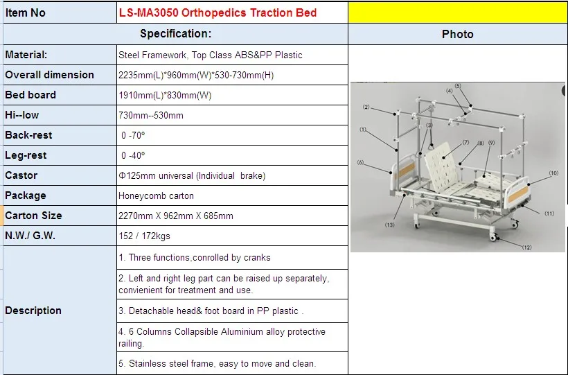 4 crank manual lumbar orthopedic traction bed for hospital use