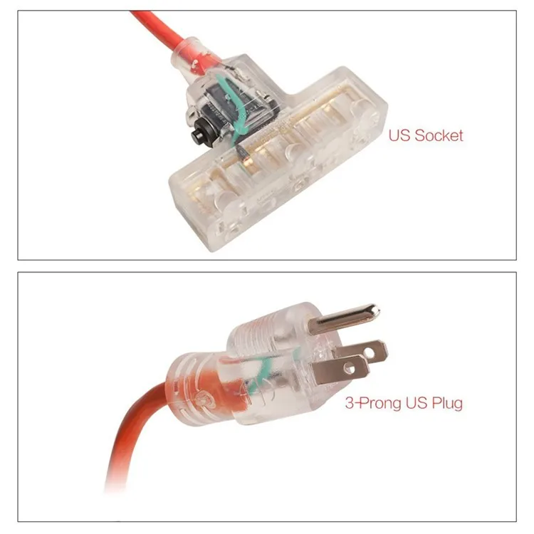 Us Plug Heavy Duty Lighted Extension Cord Cable With Overload