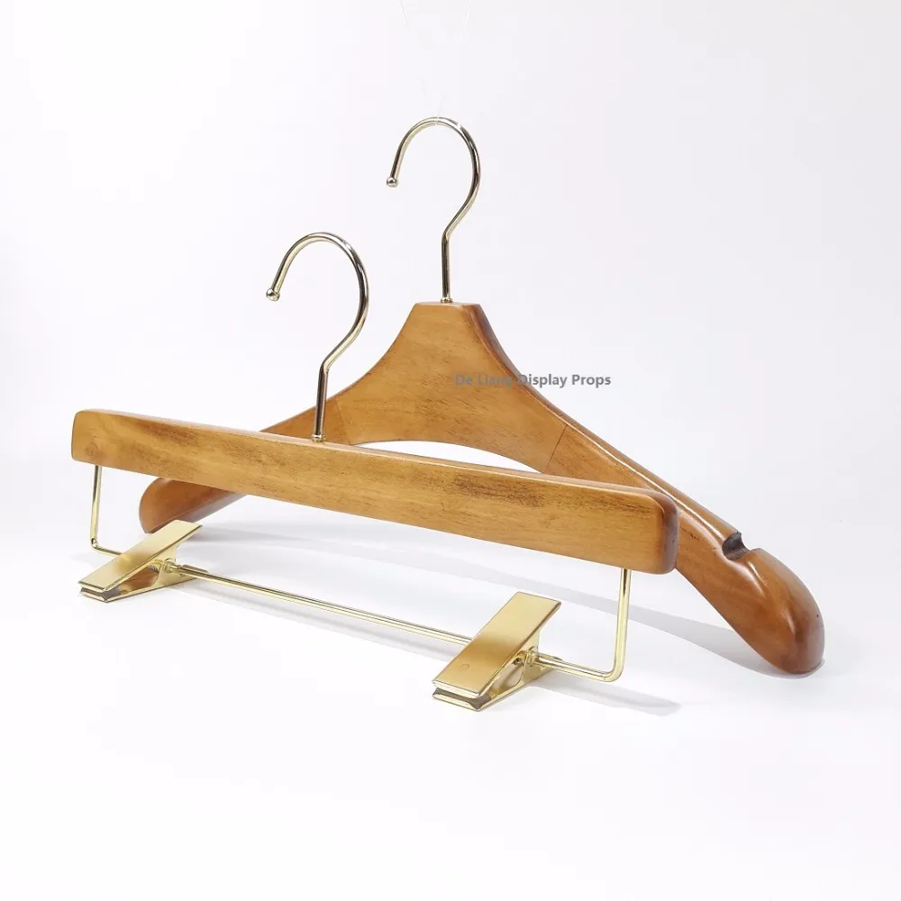 Dl374 Coat Top And Bottom Hanger Lotuse Wood With Gold Hook Unotch Wood Hanger Buy Wood T