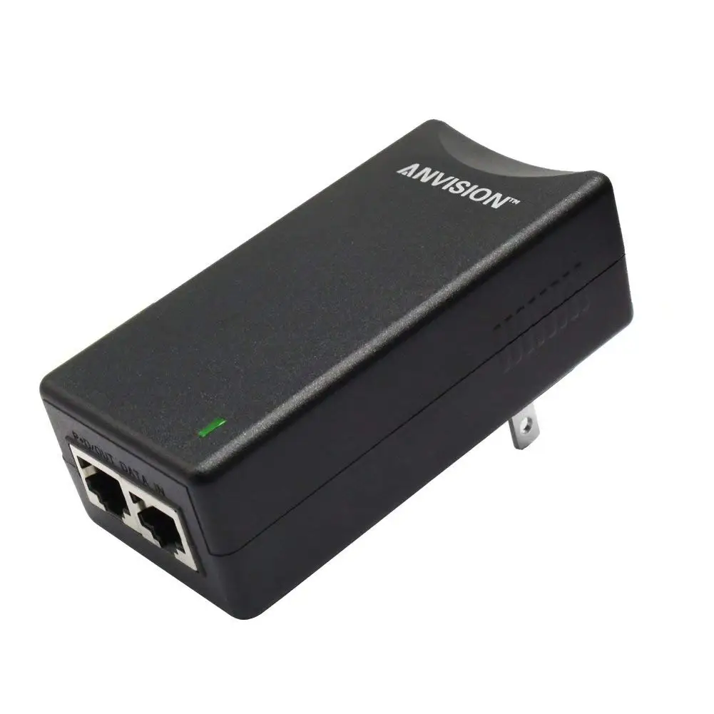 ANVISION 48V 1A PoE Injector Ethernet Adapter Power Supply with Wall Plug IEEE 802.3af Compliant 10/100Mbps for IP Camera Voip Phones AP and more