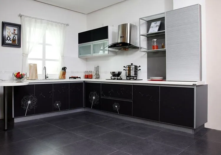 Gentle man cooking house design black solid wood kitchen cabinet 